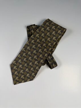 Mondo Di Marco Italy Olive Black Geometric Silk Tie Vintage Designer 3.5"